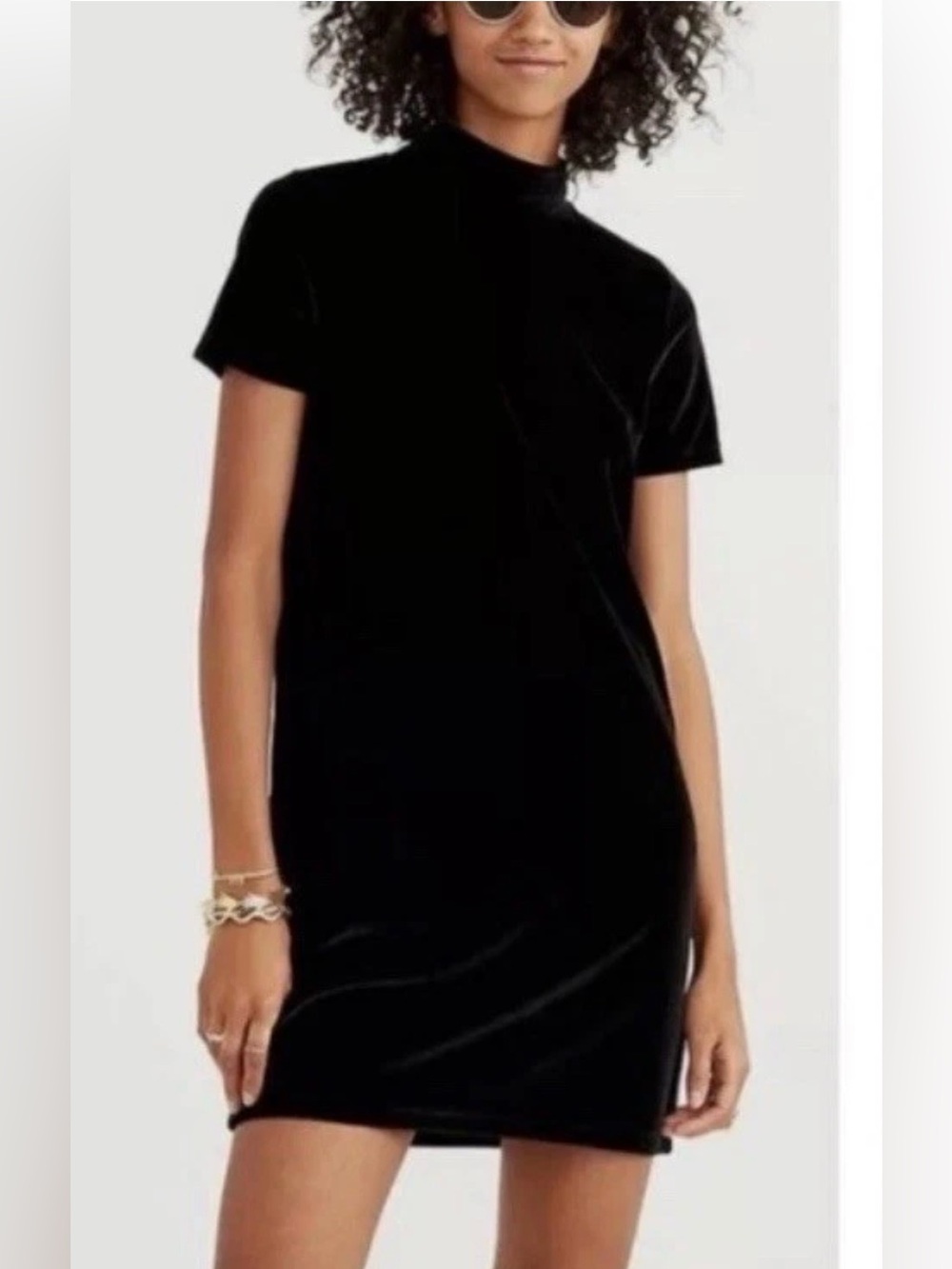 Madewell Black Velvet Mock Neck Stretch Shift Dress Goth Festive Party Sz M NWT